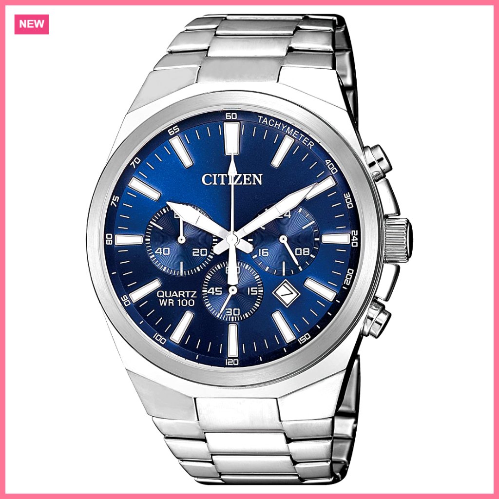 Stainless Steel Quartz Watch With Chronograph, 100m Water Resistant
